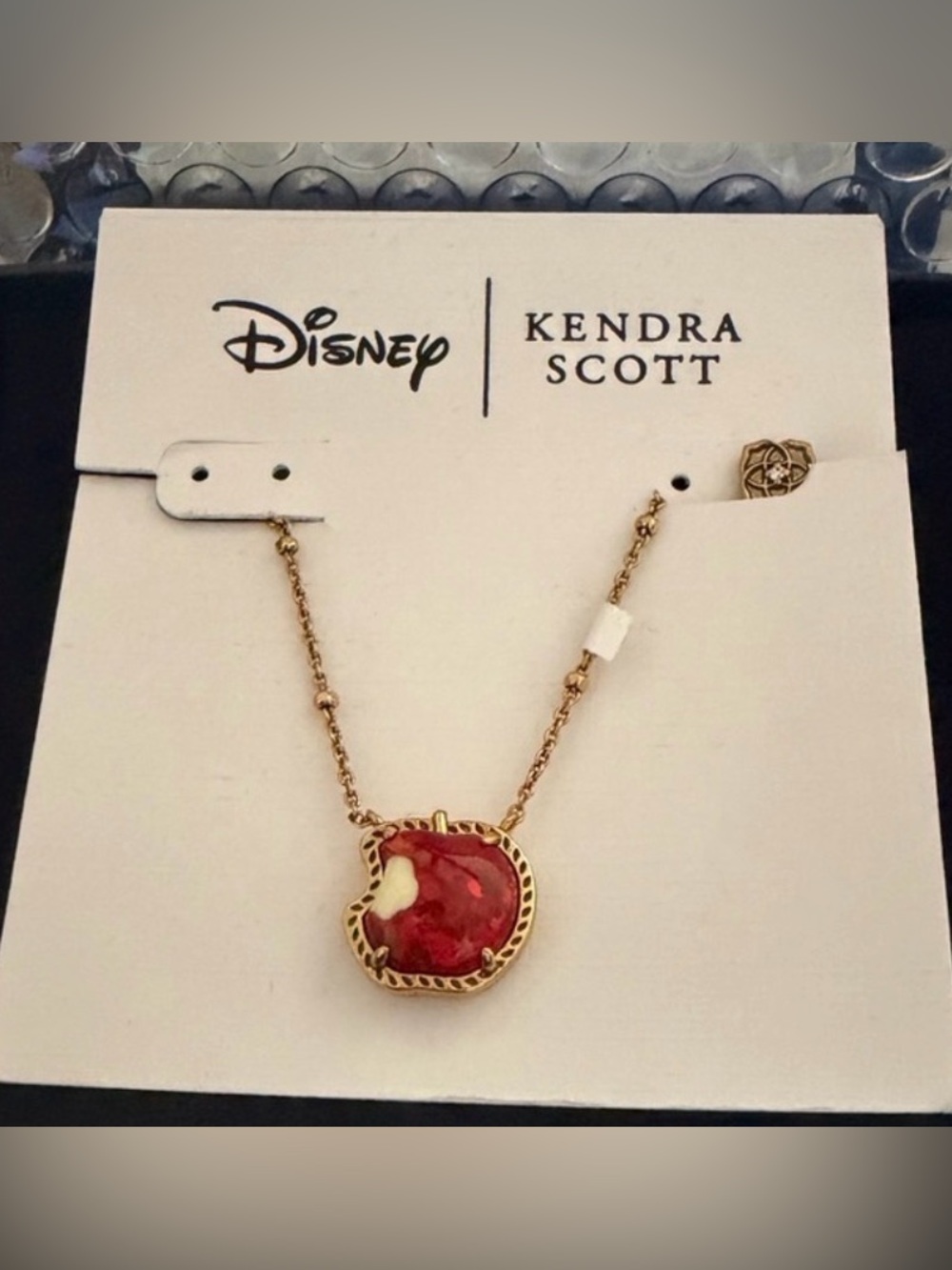 Kendra Scott Disney Gold Necklace with Red Apple Charm NWT